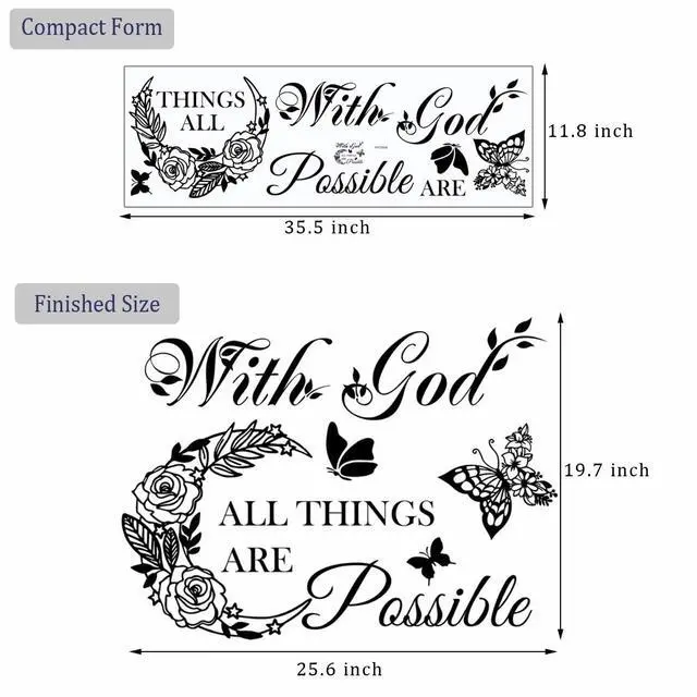 Alt view image 7 of 7 - Inspirational God Things are Possible Vinyl Wall Sticker Peel and Stick Quote Bible Sticker Christian Wall Decor Quote Wall Art Stickers for Home Walls Living Room Bedroom Decoration