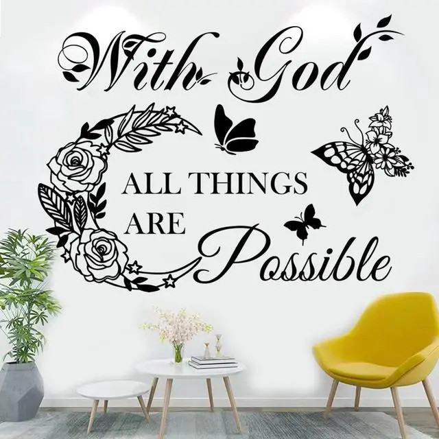 Alt view image 6 of 7 - Inspirational God Things are Possible Vinyl Wall Sticker Peel and Stick Quote Bible Sticker Christian Wall Decor Quote Wall Art Stickers for Home Walls Living Room Bedroom Decoration