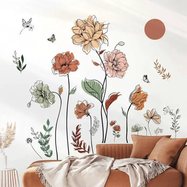 Main image of Boho Flower Bohemian Floral Plants Sun Wall Decals Stickers