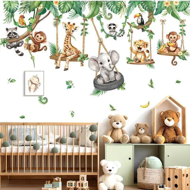 Main image of Jungle Animal on Swings Safari Animal Wall Decals Stickers