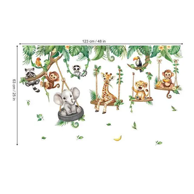 Alt view image 4 of 7 - Jungle Animal on Swings Safari Animal Wall Decals Stickers