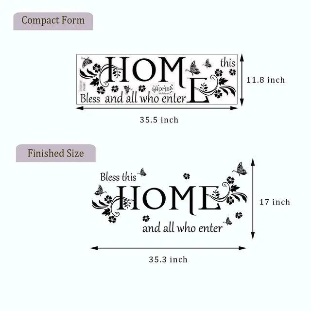 Alt view image 6 of 6 - Black Vinyl Wall Sticker Wall Word Quotes Bless This Home and All who Enter Wall Decals Flowers Butterfly Wall Decor Sticker for Entryway Living Room Home Decor.