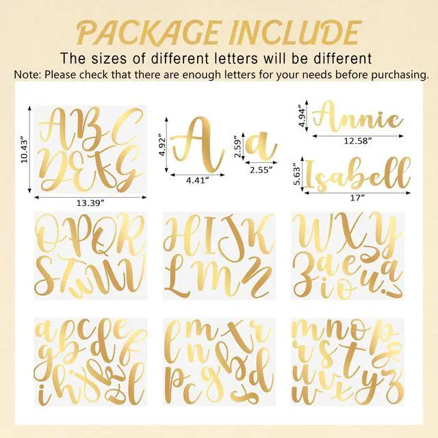 Alt view image 2 of 7 - Personalized Name Wall Decal Large Cursive Letter Stickers Big Alphabet Custom Stickers Nursery Wall Decal for Backdrop Bedroom Home Classroom DIY (Elegant Script,Gold,Medium)
