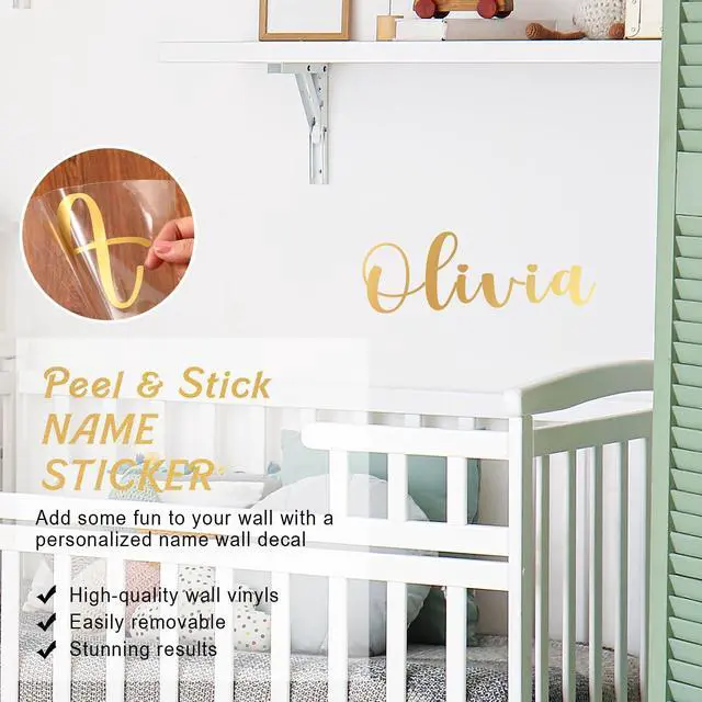 Alt view image 5 of 7 - Personalized Name Wall Decal Large Cursive Letter Stickers Big Alphabet Custom Stickers Nursery Wall Decal for Backdrop Bedroom Home Classroom DIY (Elegant Script,Gold,Medium)