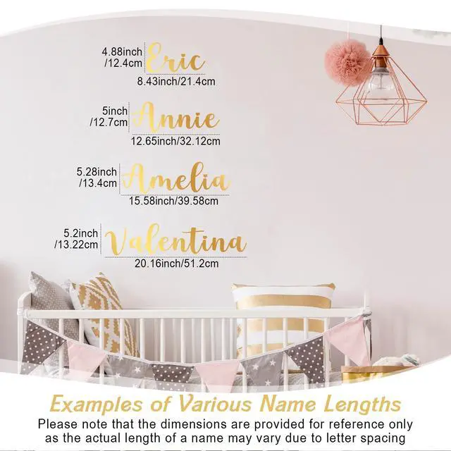 Alt view image 3 of 7 - Personalized Name Wall Decal Large Cursive Letter Stickers Big Alphabet Custom Stickers Nursery Wall Decal for Backdrop Bedroom Home Classroom DIY (Elegant Script,Gold,Medium)
