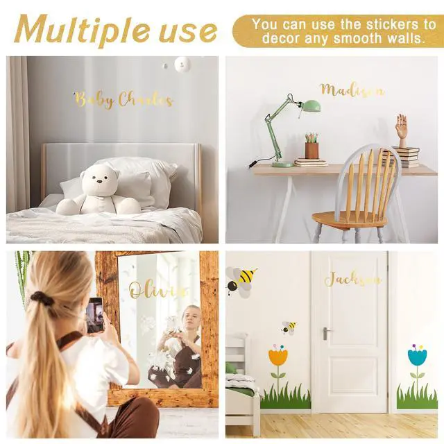 Alt view image 7 of 7 - Personalized Name Wall Decal Large Cursive Letter Stickers Big Alphabet Custom Stickers Nursery Wall Decal for Backdrop Bedroom Home Classroom DIY (Elegant Script,Gold,Medium)