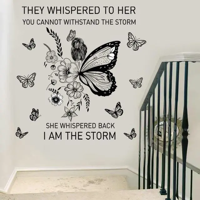 Alt view image 2 of 7 - Inspirational Wall Art Positive Quotes Wall Decor Motivational Wall Decals Saying Quotes Wall Stickers Peel and Sticker Wall Decoration Flower Vine Butterfly Wall Sticker for Bedroom Living Room