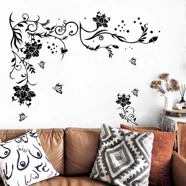Alt view image 2 of 7 - Flowers & Butterflies Wall Decals - DIY Black & Floral Wall Stickers for Bedrooms & Living Rooms