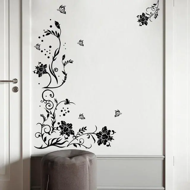 Alt view image 5 of 7 - Flowers & Butterflies Wall Decals - DIY Black & Floral Wall Stickers for Bedrooms & Living Rooms