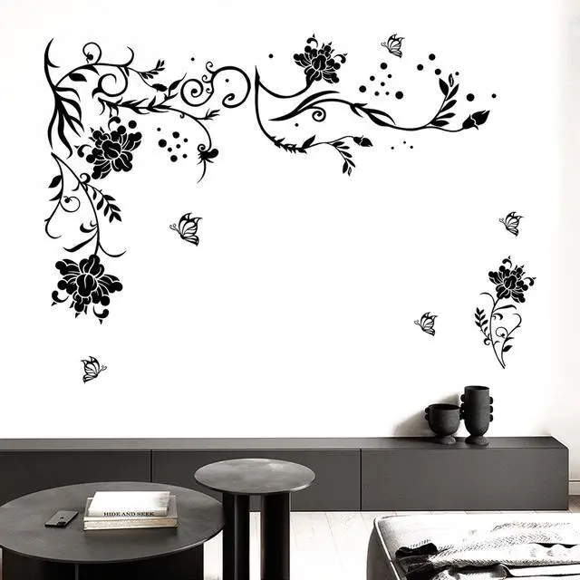 Alt view image 7 of 7 - Flowers & Butterflies Wall Decals - DIY Black & Floral Wall Stickers for Bedrooms & Living Rooms
