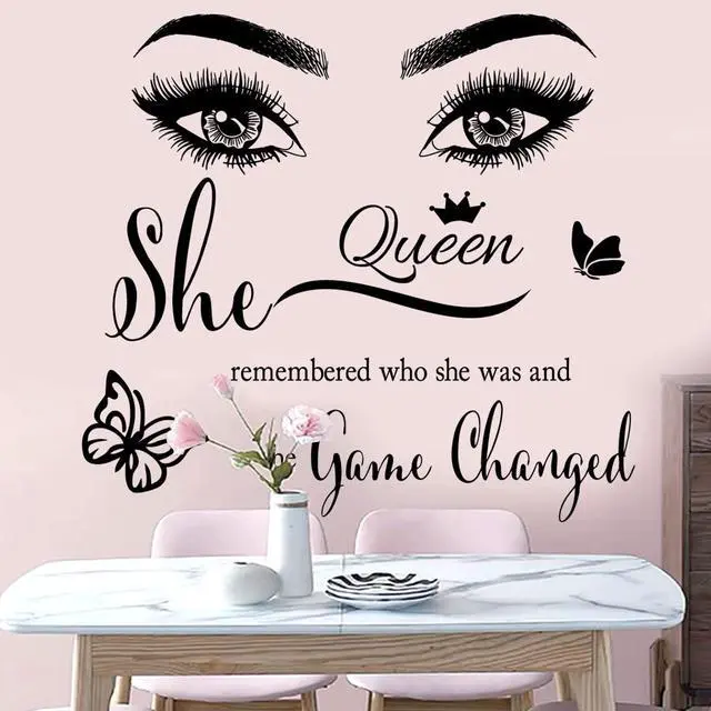 Alt view image 2 of 6 - Inspirational Wall Sticker Pretty Eyelashes Eyes Wall Decals Motivational Word Letter Decal Wall Art Quote She Remembered Who She Was and The Game Changed Wall Stickers for Women Girls Bedroom Living