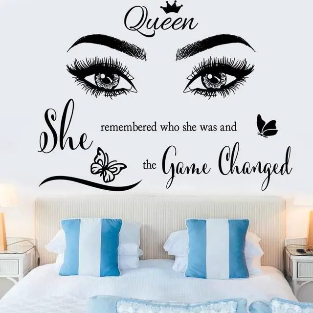 Main image of Inspirational Wall Sticker Pretty Eyelashes Eyes Wall Decals Motivational Word Letter Decal Wall Art Quote She Remembered Who She Was and The Game Changed Wall Stickers for Women Girls Bedroom Living