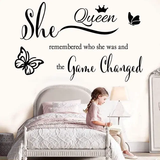 Alt view image 3 of 6 - Inspirational Wall Sticker Pretty Eyelashes Eyes Wall Decals Motivational Word Letter Decal Wall Art Quote She Remembered Who She Was and The Game Changed Wall Stickers for Women Girls Bedroom Living