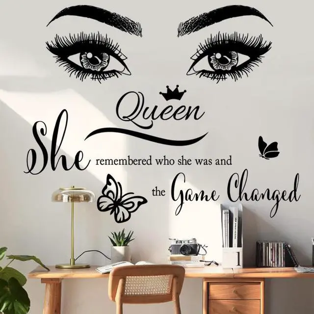 Alt view image 5 of 6 - Inspirational Wall Sticker Pretty Eyelashes Eyes Wall Decals Motivational Word Letter Decal Wall Art Quote She Remembered Who She Was and The Game Changed Wall Stickers for Women Girls Bedroom Living