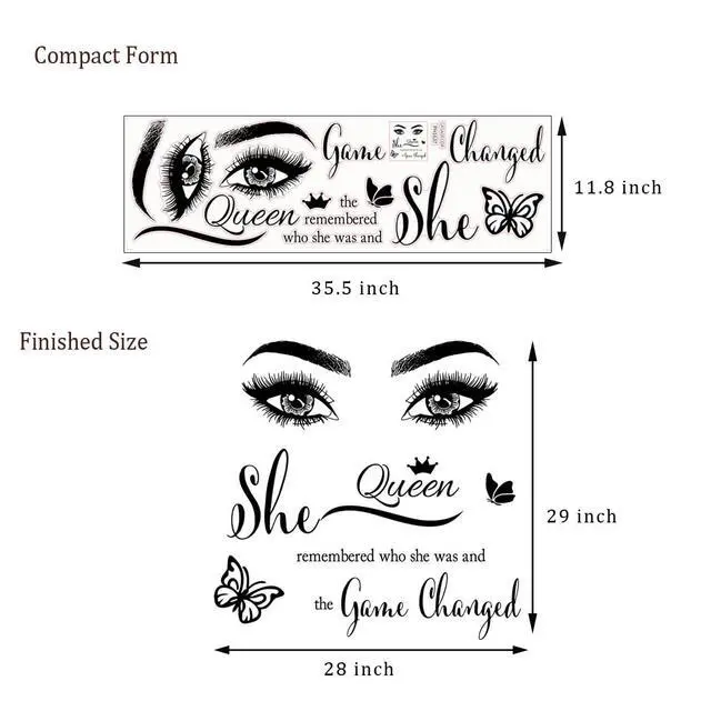 Alt view image 6 of 6 - Inspirational Wall Sticker Pretty Eyelashes Eyes Wall Decals Motivational Word Letter Decal Wall Art Quote She Remembered Who She Was and The Game Changed Wall Stickers for Women Girls Bedroom Living