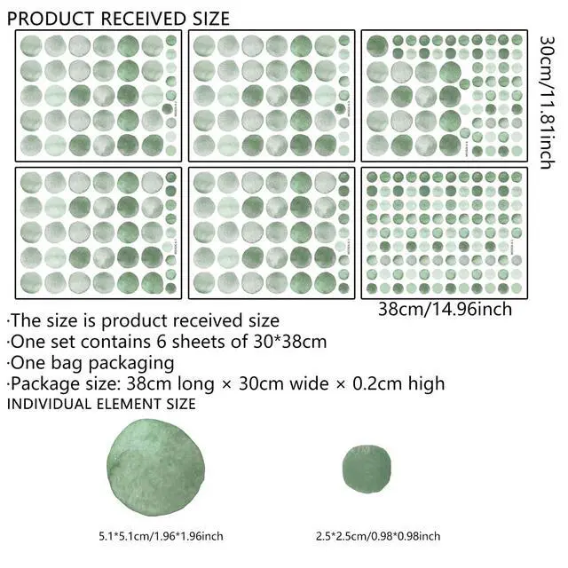 Alt view image 2 of 6 - 330Pcs Watercolour Dots Wall Stickers, Dots Wall DecalKids Room Wall StickersBoho Rainbow Dots Wall StickersColorful Circles Wall Decals. (Green Watercolour Polka Dot Wall Stickers)