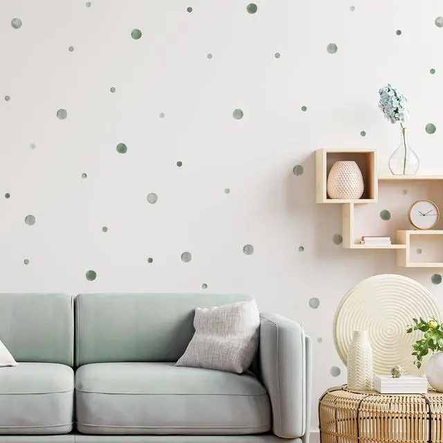 Alt view image 3 of 6 - 330Pcs Watercolour Dots Wall Stickers, Dots Wall DecalKids Room Wall StickersBoho Rainbow Dots Wall StickersColorful Circles Wall Decals. (Green Watercolour Polka Dot Wall Stickers)