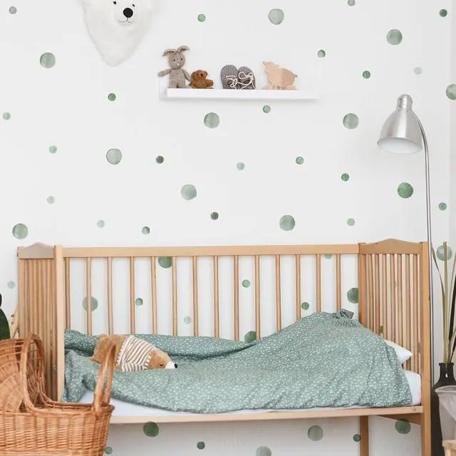 Alt view image 4 of 6 - 330Pcs Watercolour Dots Wall Stickers, Dots Wall DecalKids Room Wall StickersBoho Rainbow Dots Wall StickersColorful Circles Wall Decals. (Green Watercolour Polka Dot Wall Stickers)