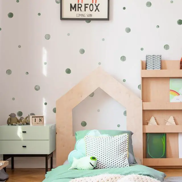 Alt view image 5 of 6 - 330Pcs Watercolour Dots Wall Stickers, Dots Wall DecalKids Room Wall StickersBoho Rainbow Dots Wall StickersColorful Circles Wall Decals. (Green Watercolour Polka Dot Wall Stickers)