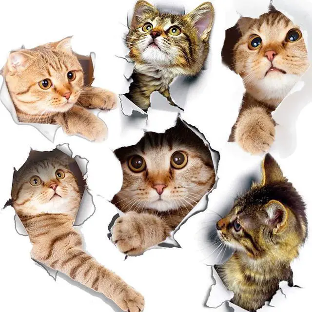 Main image of 6PCS 3D Wall Stickers Cats Self Adhesive, Kids Wall Decals/Removable Vinyl Art Murals for Living Room Baby Rooms Bedroom Toilet House Wall DIY Decoration