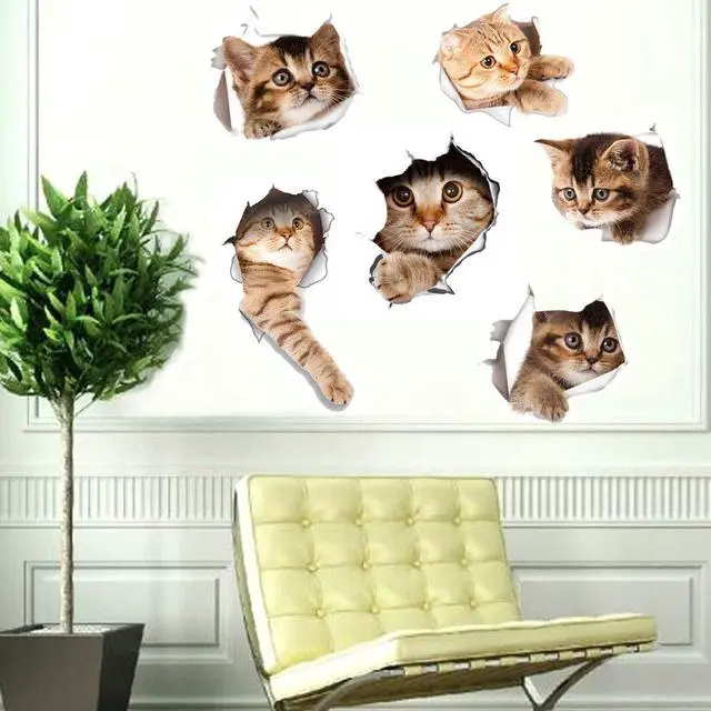 Alt view image 7 of 7 - 6PCS 3D Wall Stickers Cats Self Adhesive, Kids Wall Decals/Removable Vinyl Art Murals for Living Room Baby Rooms Bedroom Toilet House Wall DIY Decoration