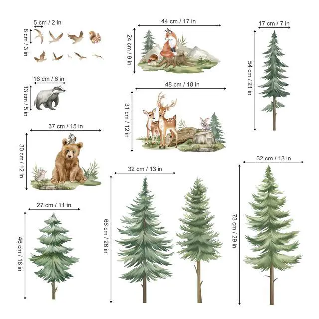 Alt view image 4 of 7 - Mountain Tree Wall Stickers Large Pine Tree Forest Animals Bear Deer Peel and Stick Wall Art Decals for Kids Bedroom Baby Nursery