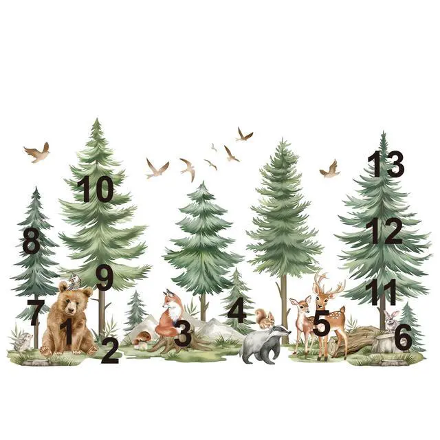 Alt view image 6 of 7 - Mountain Tree Wall Stickers Large Pine Tree Forest Animals Bear Deer Peel and Stick Wall Art Decals for Kids Bedroom Baby Nursery