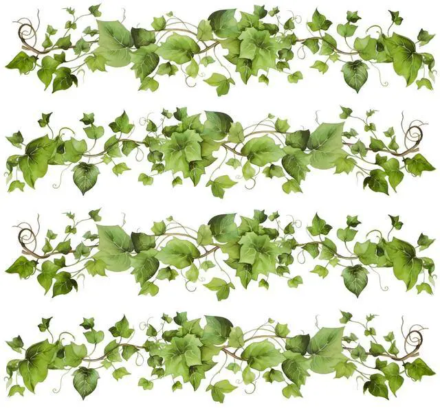 Main image of Green Leafy Vine Wall Stickers Decor 4 Pcs Green Natural Plant Wall Decals Peel and Stick Leaf Wall Stickers for Living Room Bedroom Classroom Kitchen Art Decorations