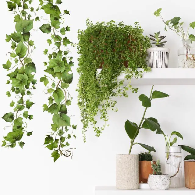 Alt view image 3 of 7 - Green Leafy Vine Wall Stickers Decor 4 Pcs Green Natural Plant Wall Decals Peel and Stick Leaf Wall Stickers for Living Room Bedroom Classroom Kitchen Art Decorations