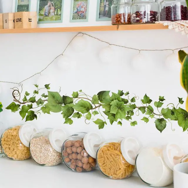 Alt view image 4 of 7 - Green Leafy Vine Wall Stickers Decor 4 Pcs Green Natural Plant Wall Decals Peel and Stick Leaf Wall Stickers for Living Room Bedroom Classroom Kitchen Art Decorations
