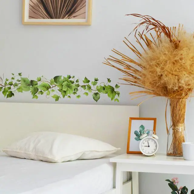 Alt view image 6 of 7 - Green Leafy Vine Wall Stickers Decor 4 Pcs Green Natural Plant Wall Decals Peel and Stick Leaf Wall Stickers for Living Room Bedroom Classroom Kitchen Art Decorations