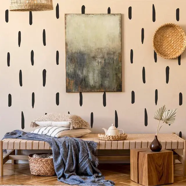 Alt view image 2 of 7 - Black Thick Irregular Line Vinyl Abstract Wall Decals, Peel and Stick Modern Boho Stickers, 120 Upright Stripes for Kids Nursery Bedroom Living Room Farmhouse Decor