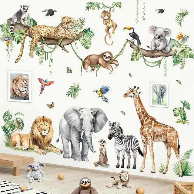 Main image of Jungle Animals Tree Safari Giraffe Wall Decals Stickers (XL)