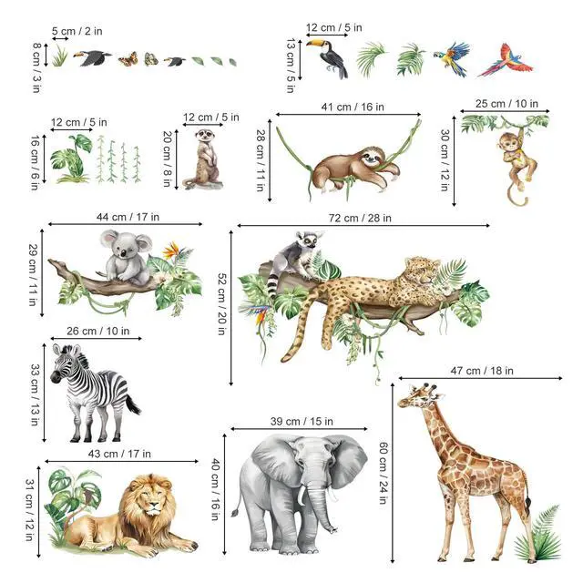 Alt view image 4 of 7 - Jungle Animals Tree Safari Giraffe Wall Decals Stickers (XL)