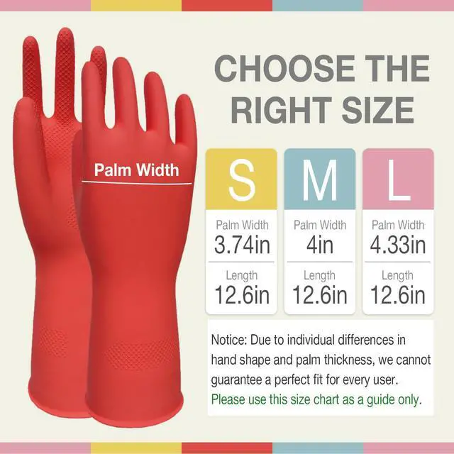 Alt view image 6 of 7 - Rubber Cleaning Gloves 5 Pairs Reusable Non Slip Dishwashing Kitchen Medium