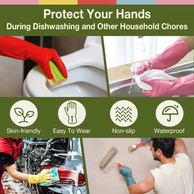 Alt view image 5 of 7 - Rubber Cleaning Gloves 5 Pairs Reusable Non Slip Dishwashing Kitchen Medium
