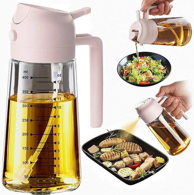 Main image of 2 in 1 Glass Olive Oil Dispenser Spray and Pour Bottle 470ml