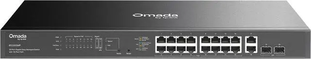 Main image of TP-Link Omada 16 Port Gigabit Easy Managed PoE Switch, 250W Budget, PoE+ Compliant, Up to 250m Distance, Auto Recovery, VLAN, Loop Prevention, with Fan (ES220GMP)
