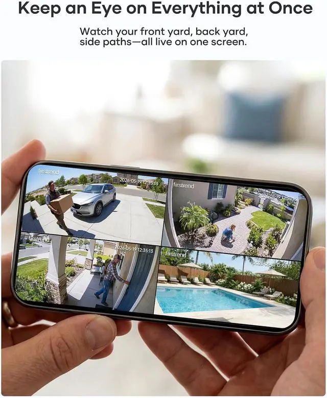Alt view image 2 of 4 - firstrend Solar Camera Outdoor Wireless for Home Security, 5-Cam Kit, No Subscription Required, Human Auto Tracking, Two Way Audio, 2K Color Night Vision, IP65