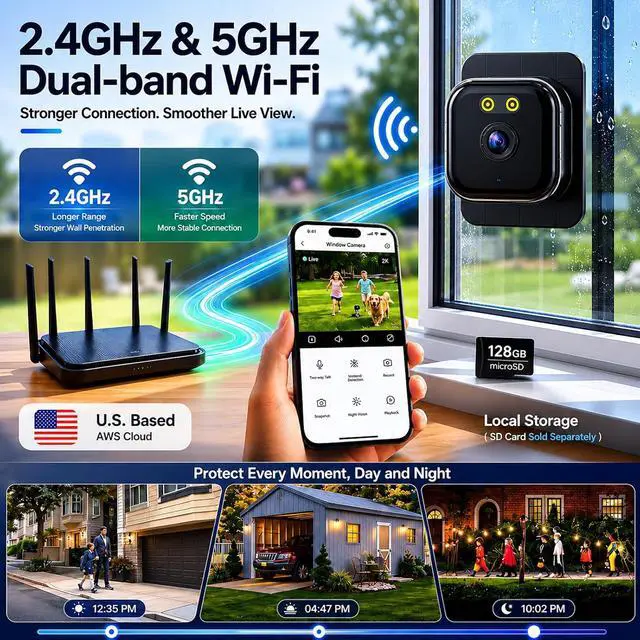 Alt view image 6 of 7 - Window Camera 3MP 2K Indoor for Home Security, Color Night Vision - 2Pack