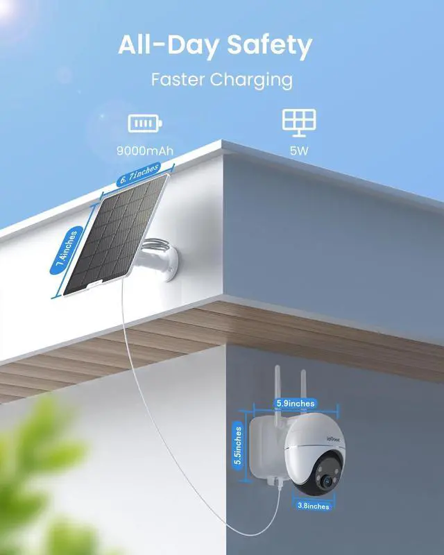 Alt view image 4 of 7 - ieGeek Solar Security Cameras Wireless Outdoor, WiFi Surveillance Camera with Solar Panel & 9000mAh Battery, 24/7 Recording, 360° Panoramic View, Auto Tracking, 2K Color Night Vision, No Subscription