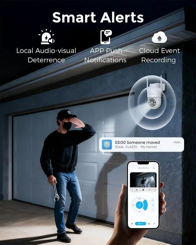 Alt view image 4 of 7 - Devo Security Camera Wireless Outdoor 2.3K Color Night Vision, AI Detection
