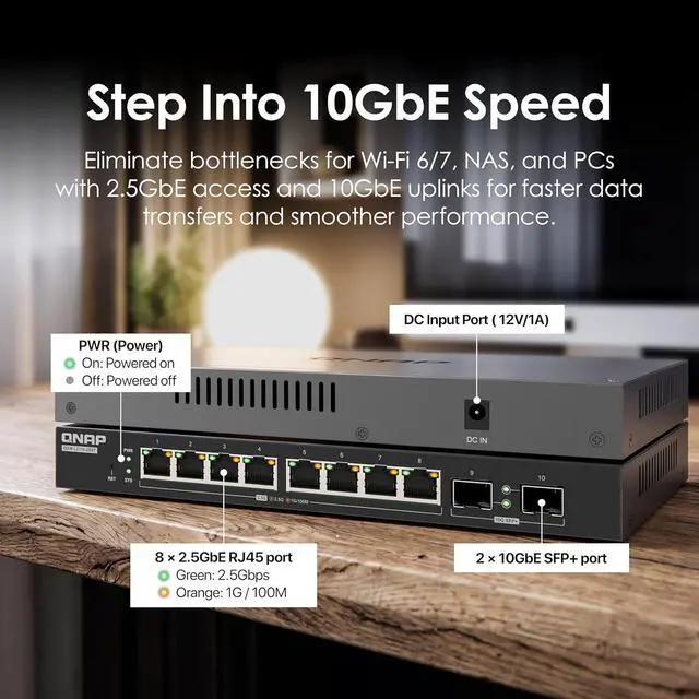 Alt view image 3 of 7 - QNAP QSW-L2110-2S8T-US 10-Port Multi-Gigabit Network Switch
