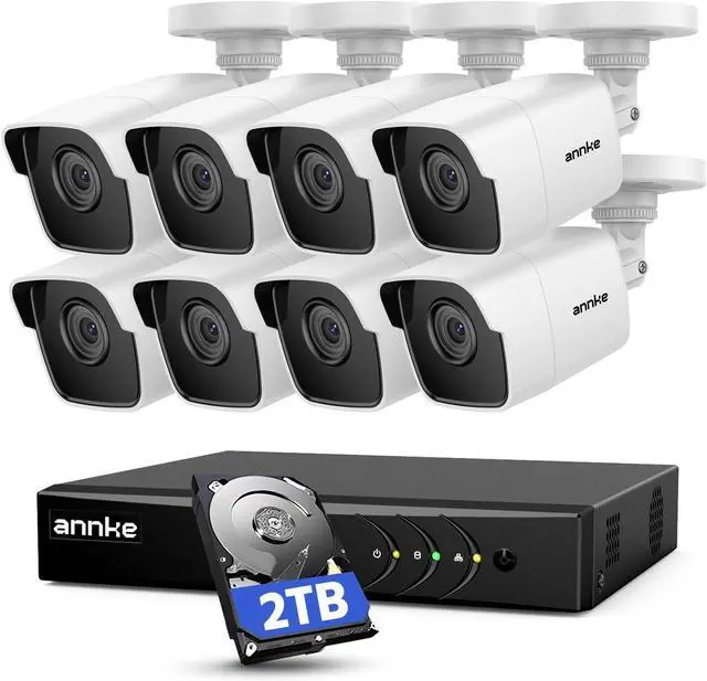 Main image of ANNKE 8 Channel 8 Camera Security System H.265+ DVR Recorder with 2TB HDD and 8X 5MP(2560TVL) Outdoor CCTV Bullet Cameras, IP67 Weatherproof,100ft Night Vision, Email Alert, Remote Access