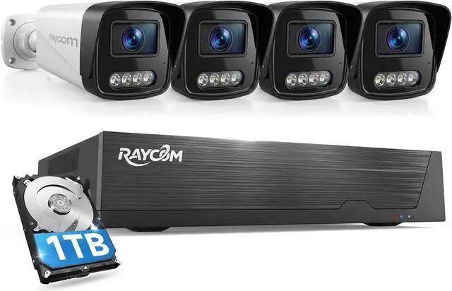 Main image of PoE Security Camera System, 4pcs Waterproof 3MP Outdoor IP Cameras with Color Night Vision, AI Human Detection, Two-Way Audio, 4K 4CH NVR with 1TB HDD for 24-7 Recording, No Monthly Fee