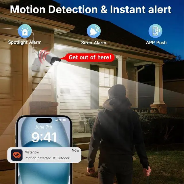 Alt view image 4 of 7 - PoE Security Camera System, 4pcs Waterproof 3MP Outdoor IP Cameras with Color Night Vision, AI Human Detection, Two-Way Audio, 4K 4CH NVR with 1TB HDD for 24-7 Recording, No Monthly Fee