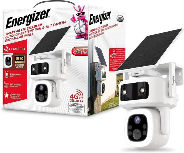 Main image of Energizer Smart 4G LTE Cellular Security Camera with Solar Panel, 2K Outdoor Wireless Pan Tilt Camera, No WiFi Required, Rechargeable Battery, Color Night Vision, Motion Detection, White
