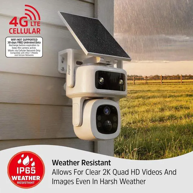 Alt view image 4 of 7 - Energizer Smart 4G LTE Cellular Security Camera with Solar Panel, 2K Outdoor Wireless Pan Tilt Camera, No WiFi Required, Rechargeable Battery, Color Night Vision, Motion Detection, White