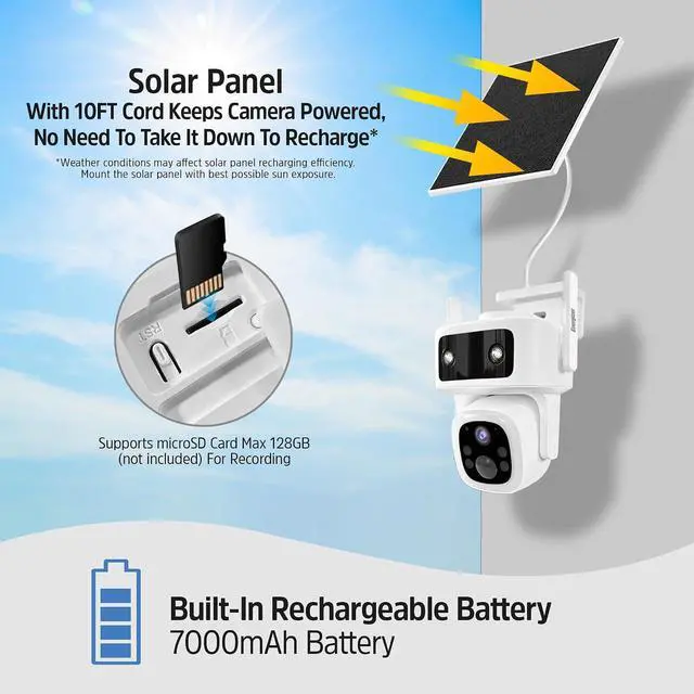 Alt view image 6 of 7 - Energizer Smart 4G LTE Cellular Security Camera with Solar Panel, 2K Outdoor Wireless Pan Tilt Camera, No WiFi Required, Rechargeable Battery, Color Night Vision, Motion Detection, White