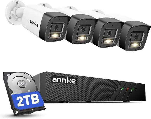 Main image of ANNKE H500 8CH 4pcs 3K 5MP Camera PoE Security System, Red and Blue Light Alarm, H.265+ NVR with 2TB HDD, Outdoor Bullet Cam, Color Night Vision, 2-Way Audio, Smart Motion Detection, Works with Alexa